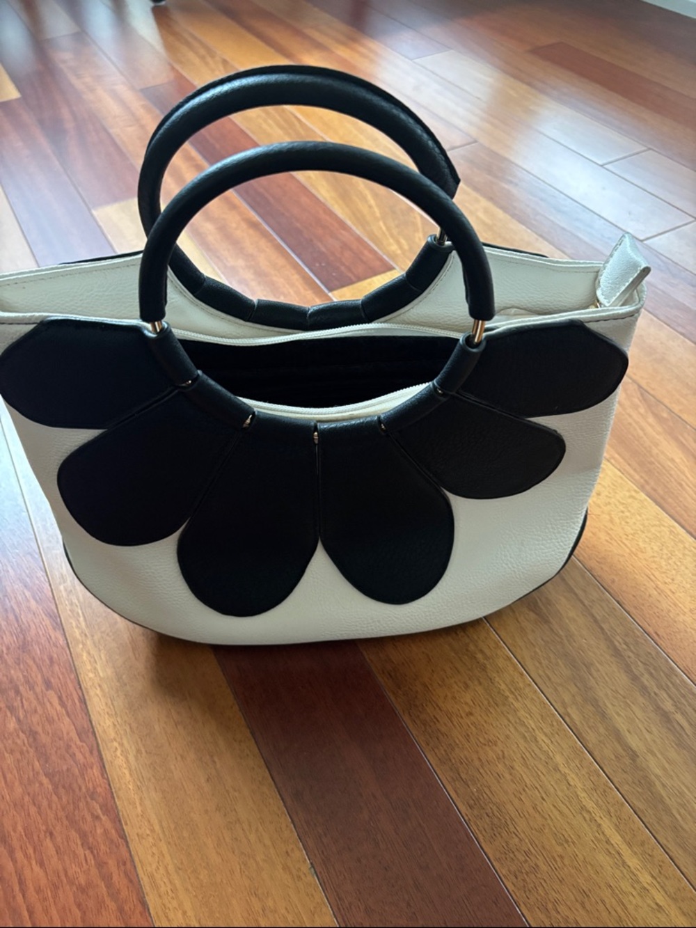 Women’s White and Black Floral Accent Handbag